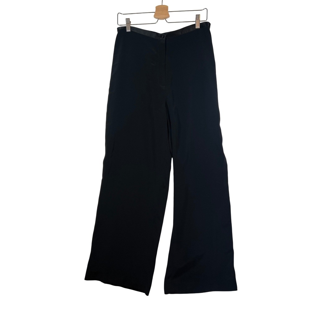Vintage Cactus Palazzo Black Wide Leg Trousers Satin Trim High Waist Made Canada